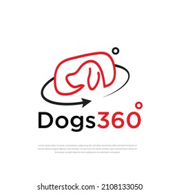 Dog 360 Degree App Vector Design Logo For 360 Area View And Circular Arrow.