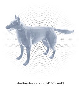 Dog abstract isolated on a halftone background. Silver shepherd dog. Icon, symbol, pet logo for design. Modern 3D graphic drawing. Vector illustration, eps10.