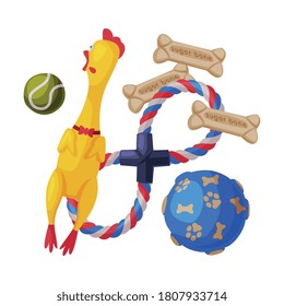 Dog Accessories Set, Pet Animal Stuff, Toys for Dogs Cartoon Style Vector Illustration
