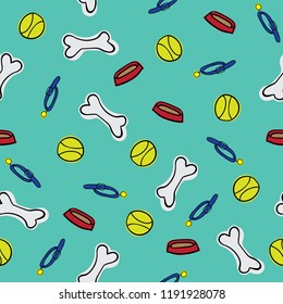 Dog accessories tossed seamless repeat pattern