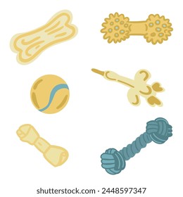 Dog accessories toys flat design set