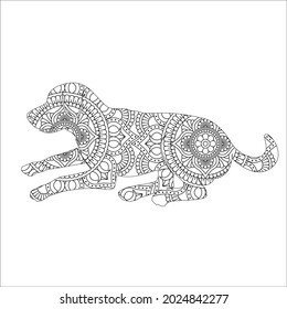 Dog adult coloring book, page of a horsewith ornamental background for relaxing. Stress released method. 