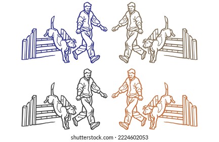 Dog Agility Training Exercise Vector Illustration. Agility Dog Training
