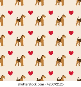 Dog airedale terrier pattern seamless with heart