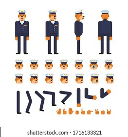 Dog airline pilot character creation kit. Create your own pose, action animation. Minimal design vector illustration