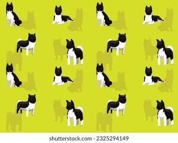 Dog Akita Black Coat Cute Cartoon Seamless Wallpaper Background