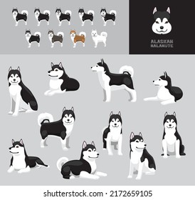 Dog Alaskan Malamute Cartoon Vector Illustration Color Variation Set
