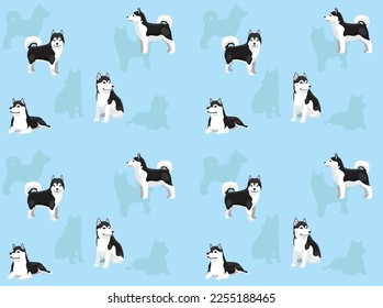 Dog Alaskan Malamute Cute Cartoon Poses Seamless Wallpaper Background