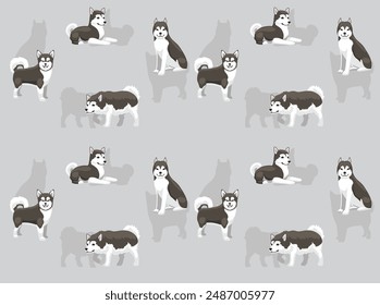 Dog Alaskan Malamute Grey Coat Cartoon Cute Seamless Wallpaper Background