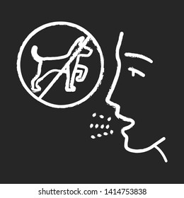 Dog allergy chalk icon. Allergic reaction of body. Allergenic pet dander, saliva and fur. Ban of dogs. Respiratory disease caused by animal allergens. Isolated vector chalkboard illustration