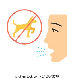 Dog allergy flat design long shadow color icon. Allergic reaction of body. Allergenic pet dander, saliva and fur. Ban of dogs. Respiratory disease caused by allergens. Vector silhouette illustration