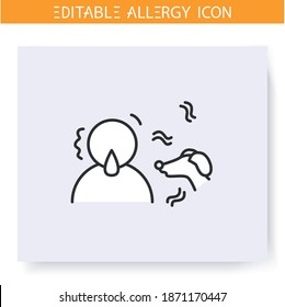 Dog allergy line icon. Animal wool allergy. Symptoms, astma, anaphylaxis. Immunity reaction, immune intolerance and immunotherapy concept. Isolated vector illustration. Editable stroke 