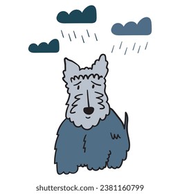Dog alone. Sadness and loneliness. Flat design. Illustration on white background.
