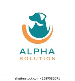 dog with alpha pet shop logo template. icon vector illustration