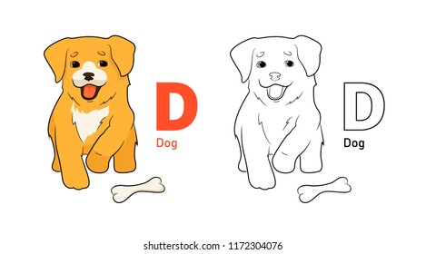 Dog alphabet animal. Children's alphabet coloring pages. Letters from A to Z. Zoo alphabet.
