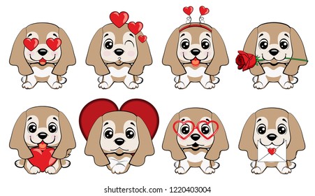 dog American Cocker Spaniel sitting. a set of dogs with hearts to the Valentine s Day