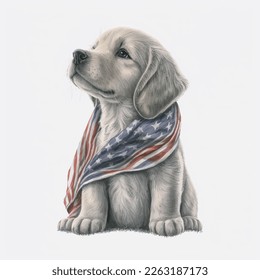 Dog American Flag Vector Illustration Tshirt Design Logo Icon Greeting Card Postcard