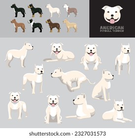 Dog American Pit Bull Terrier Cartoon Vector Illustration Color Variation Set White Coat