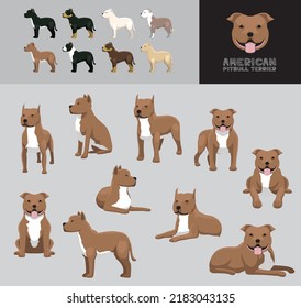 Dog American Pitbull Terrier Cartoon Vector Illustration Color Variation Set
