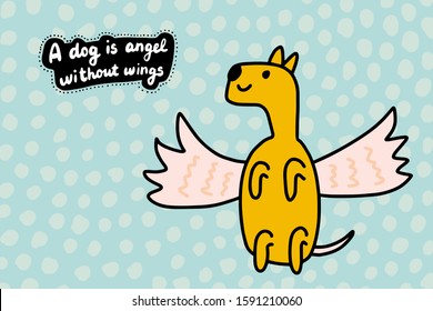 A dog is angel without wings hand drawn vector illustration in cartoon comic style flying animal textured background