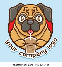 dog animal drink boba logo stock vector illustration