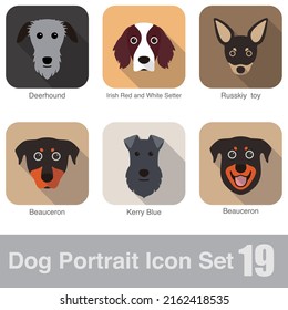 Dog, animal face character icon design set, vector