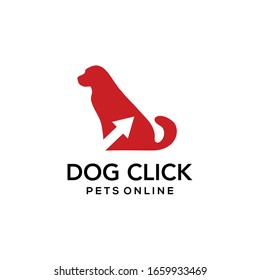 Dog animal Logo design with click arrow sign template vector.