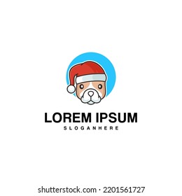 dog animal logo design wearing a cute christmas hat