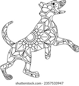 Dog Animal Mandala Coloring page,Animal Mandala with Flower, vector illustration.