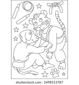 dog animal martial arts coloring book page for kids or grown adults creative coloring mindful relaxation activity