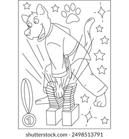 Página de libro para colorear de artes marciales animales de perro para niños o adultos adultos adultos adultos creativos para colorear actividad de relajación consciente