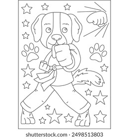 dog animal martial arts coloring book page for kids or grown adults creative coloring mindful relaxation activity