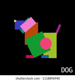 Dog animal modern design logo icon sign symbol Abstract colorful creative geometric children's style Fashion print for clothes apparel greeting invitation card badge banner pet store poster flyer