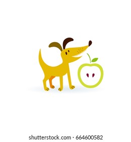 Dog with apple. Vector illustration