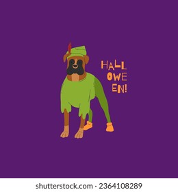 Dog in archer Halloween costume  Happy Halloween vector illustration  Ideal for holiday cards  decorations  invitations   stickers