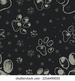 Dog areas in backyard. Dog paw prints. Seamless pattern. Vector illustration.