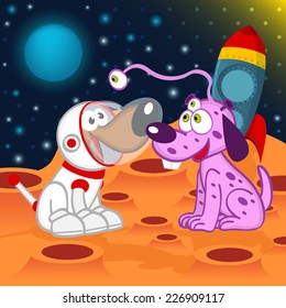 dog astronaut and alien - vector illustration, eps