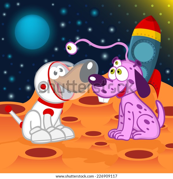 dog\
astronaut and alien - vector illustration,\
eps