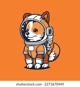 Dog Astronaut Sitting Cartoon Vector Icon Illustration. Animal Science Icon Concept.