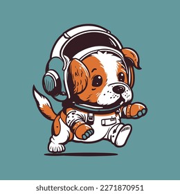 Dog Astronaut Sitting Cartoon Vector Icon Illustration. Animal Science Icon Concept.