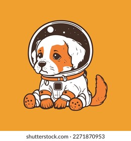 Dog Astronaut Sitting Cartoon Vector Icon Illustration. Animal Science Icon Concept.