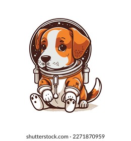 Dog Astronaut Sitting Cartoon Vector Icon Illustration. Animal Science Icon Concept.