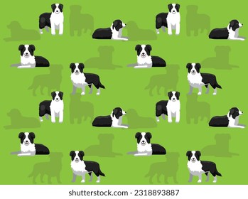 Dog Australian Shepherd Black Coat Cute Cartoon Seamless Wallpaper Background