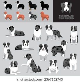 Dog Australian Shepherd Cartoon Vector Illustration Color Variation Set Blue Merle Coat