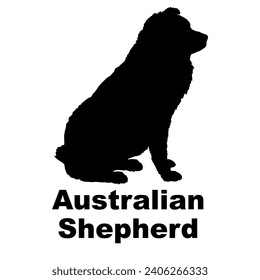 Dog Australian Shepherd silhouette Breeds Bundle Dogs on the move. Dogs in different poses. jumps, the dog runs. The dog is sitting. The dog is lying down playing
