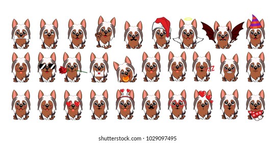 Dog Australian Silky Terrier Cartoon. Big set of different little dogs.  puppies with different emotions.