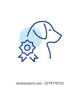 Dog with award. Prize-winning pedigree pet. Pixel perfect, editable stroke line icon