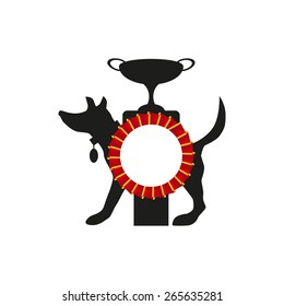 Dog award winner rosette and cup