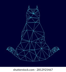 Dog from back view low poly triangulation triangulated polygonal electric cyan blue vibrant aqua neon color vector illustration image outline contour line style