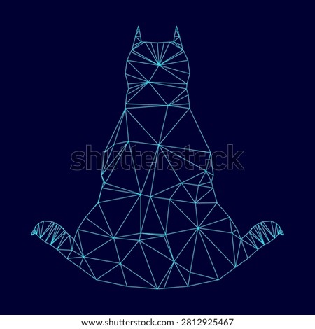 Dog from back view low poly triangulation triangulated polygonal electric cyan blue vibrant aqua neon color vector illustration image outline contour line style